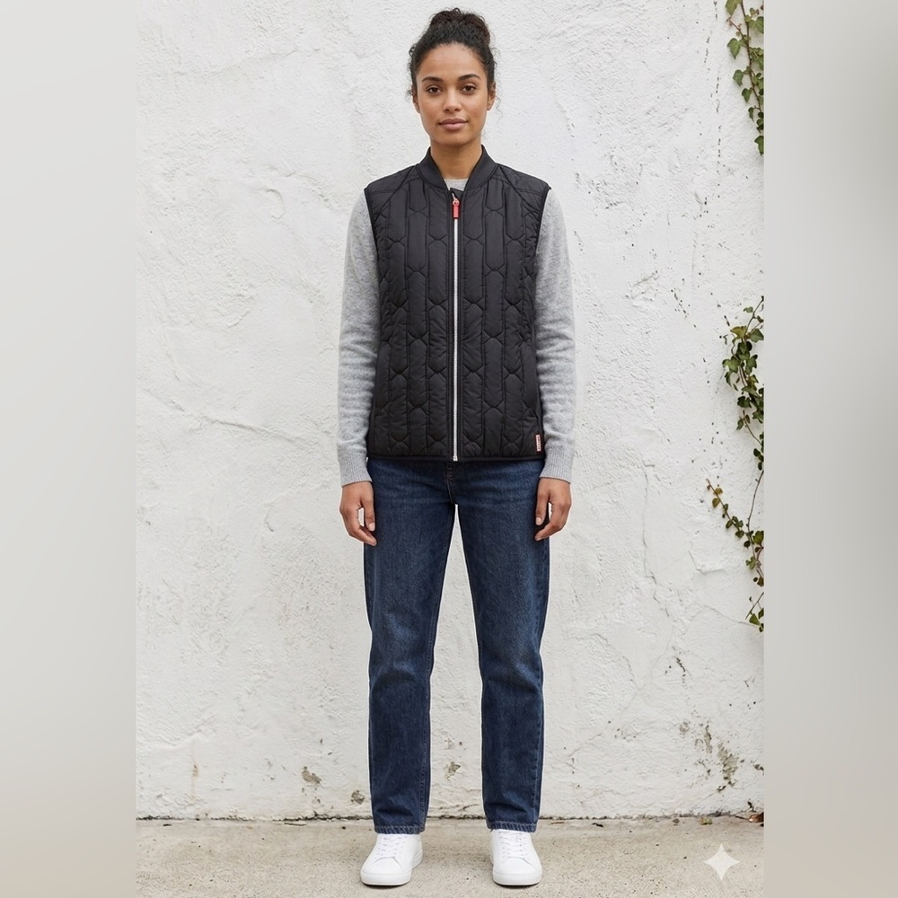 Hunter Original Vest Mid-Layer Quilted Vest Black Full Zip Women's